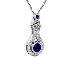 Lale Kolye - Lab safir ve swarovski 925 ayar gümüş kolye (40 cm gümüş rolo zincir) #l0fjqz