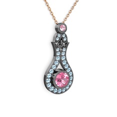 Lale Kolye - Pembe kuvars ve akuamarin 925 ayar siyah rodyum kaplama gümüş kolye (40 cm rose altın rolo zincir) #ljoclp