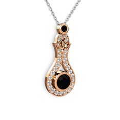 Lale Kolye - Siyah zirkon ve swarovski 925 ayar rose altın kaplama gümüş kolye (40 cm beyaz altın rolo zincir) #lvrf4c