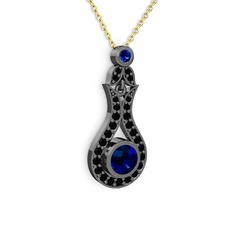 Lale Kolye - Lab safir ve siyah zirkon 925 ayar siyah rodyum kaplama gümüş kolye (40 cm altın rolo zincir) #m7xrwe
