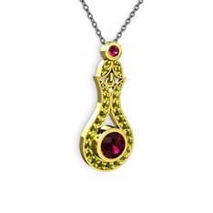 Rodolit garnet ve peridot 14 ayar altın kolye (40 cm gümüş rolo zincir)