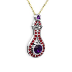 Ametist ve garnet 18 ayar beyaz altın kolye (40 cm altın rolo zincir)