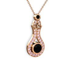 Lale Kolye - Siyah zirkon ve pembe kuvars 14 ayar rose altın kolye (40 cm rose altın rolo zincir) #n59y4i