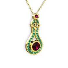 Lale Kolye - Rodolit garnet ve yeşil kuvars 18 ayar altın kolye (40 cm gümüş rolo zincir) #npggjd