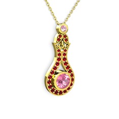 Lale Kolye - Pembe kuvars ve garnet 18 ayar altın kolye (40 cm gümüş rolo zincir) #o2io2b