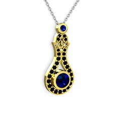 Lale Kolye - Lab safir ve siyah zirkon 14 ayar altın kolye (40 cm beyaz altın rolo zincir) #oowfly