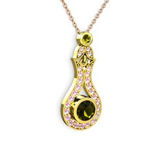 Lale Kolye - Peridot ve pembe kuvars 18 ayar altın kolye (40 cm rose altın rolo zincir) #ord792