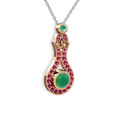 Kök zümrüt ve rodolit garnet 8 ayar rose altın kolye (40 cm beyaz altın rolo zincir)