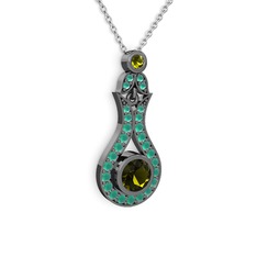 Lale Kolye - Peridot ve kök zümrüt 925 ayar siyah rodyum kaplama gümüş kolye (40 cm beyaz altın rolo zincir) #oxrmcj