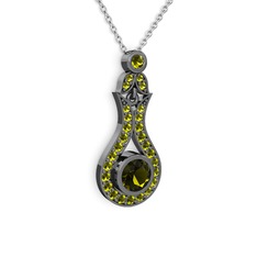 Lale Kolye - Peridot 925 ayar siyah rodyum kaplama gümüş kolye (40 cm beyaz altın rolo zincir) #p51qvd