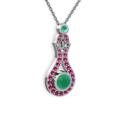 Lale Kolye - Kök zümrüt ve rodolit garnet 925 ayar gümüş kolye (40 cm gümüş rolo zincir) #p9i8z8