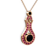 Lale Kolye - Siyah zirkon ve rodolit garnet 14 ayar rose altın kolye (40 cm rose altın rolo zincir) #pdnp9g