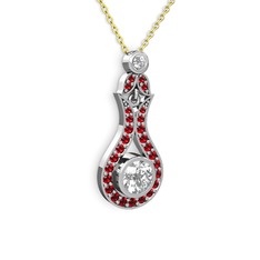 Beyaz zirkon ve garnet 925 ayar gümüş kolye (40 cm altın rolo zincir)