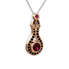 Lale Kolye - Rodolit garnet ve siyah zirkon 8 ayar rose altın kolye (40 cm gümüş rolo zincir) #qe51su