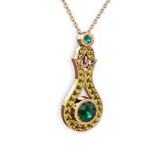 Yeşil kuvars ve peridot 8 ayar rose altın kolye (40 cm rose altın rolo zincir)