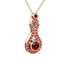 Lale Kolye - Garnet ve kök yakut 925 ayar rose altın kaplama gümüş kolye (40 cm altın rolo zincir) #sqqr08