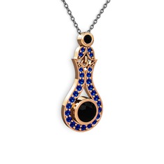 Siyah zirkon ve lab safir 8 ayar rose altın kolye (40 cm gümüş rolo zincir)