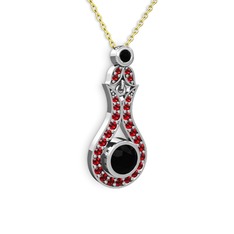 Siyah zirkon ve garnet 18 ayar beyaz altın kolye (40 cm altın rolo zincir)