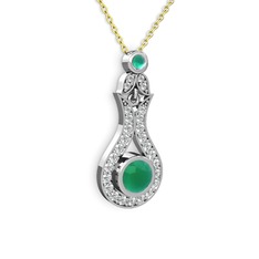 Kök zümrüt ve swarovski 8 ayar beyaz altın kolye (40 cm altın rolo zincir)