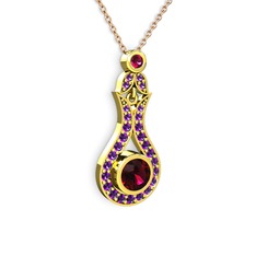 Lale Kolye - Rodolit garnet ve ametist 18 ayar altın kolye (40 cm rose altın rolo zincir) #t5r27