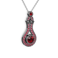 Lale Kolye - Garnet ve kök yakut 925 ayar siyah rodyum kaplama gümüş kolye (40 cm beyaz altın rolo zincir) #tgco9r