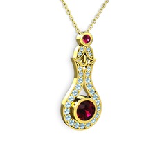 Lale Kolye - Rodolit garnet ve akuamarin 14 ayar altın kolye (40 cm gümüş rolo zincir) #ttpldt