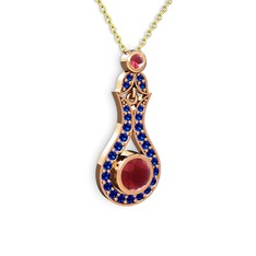 Lale Kolye - Kök yakut ve lab safir 18 ayar rose altın kolye (40 cm altın rolo zincir) #tu22cn