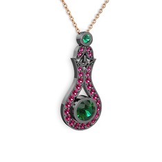Lale Kolye - Yeşil kuvars ve rodolit garnet 925 ayar siyah rodyum kaplama gümüş kolye (40 cm rose altın rolo zincir) #u5q3s6