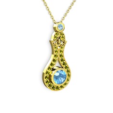 Akuamarin ve peridot 18 ayar altın kolye (40 cm altın rolo zincir)
