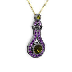 Lale Kolye - Peridot ve ametist 925 ayar siyah rodyum kaplama gümüş kolye (40 cm gümüş rolo zincir) #uj2jd9