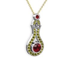 Garnet ve peridot 8 ayar beyaz altın kolye (40 cm gümüş rolo zincir)