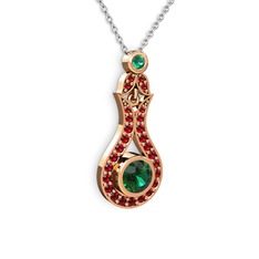 Yeşil kuvars ve garnet 14 ayar rose altın kolye (40 cm beyaz altın rolo zincir)