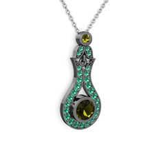 Lale Kolye - Peridot ve yeşil kuvars 925 ayar siyah rodyum kaplama gümüş kolye (40 cm beyaz altın rolo zincir) #vb11z9
