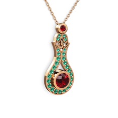 Lale Kolye - Garnet ve yeşil kuvars 925 ayar rose altın kaplama gümüş kolye (40 cm rose altın rolo zincir) #veqx7c