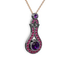 Lale Kolye - Ametist ve rodolit garnet 925 ayar siyah rodyum kaplama gümüş kolye (40 cm rose altın rolo zincir) #vfzk4j