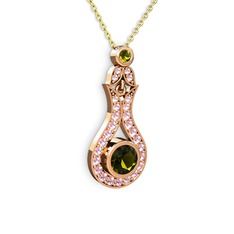 Lale Kolye - Peridot ve pembe kuvars 8 ayar rose altın kolye (40 cm altın rolo zincir) #vxjz1d