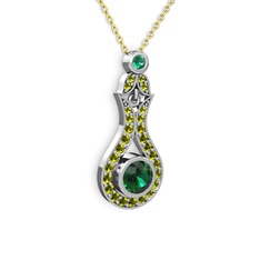 Yeşil kuvars ve peridot 8 ayar beyaz altın kolye (40 cm gümüş rolo zincir)