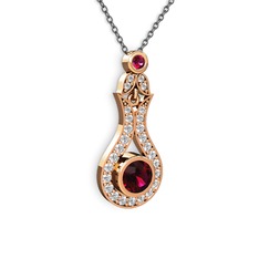 Rodolit garnet ve beyaz zirkon 8 ayar rose altın kolye (40 cm gümüş rolo zincir)