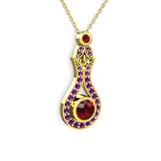 Lale Kolye - Garnet ve ametist 18 ayar altın kolye (40 cm altın rolo zincir) #x2tili