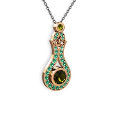 Lale Kolye - Peridot ve yeşil kuvars 8 ayar rose altın kolye (40 cm gümüş rolo zincir) #x54zrl