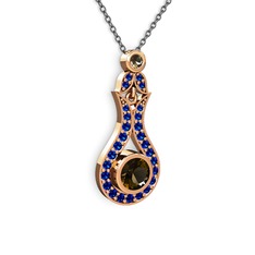 Lale Kolye - Dumanlı kuvars ve lab safir 925 ayar rose altın kaplama gümüş kolye (40 cm gümüş rolo zincir) #x8m2p8