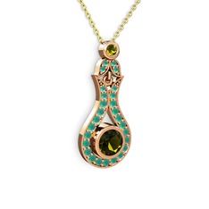 Peridot ve kök zümrüt 925 ayar rose altın kaplama gümüş kolye (40 cm gümüş rolo zincir)