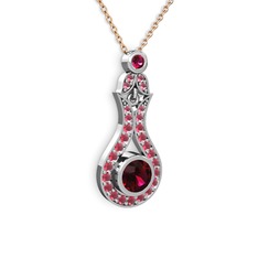 Lale Kolye - Rodolit garnet ve kök yakut 18 ayar beyaz altın kolye (40 cm rose altın rolo zincir) #xjbzok
