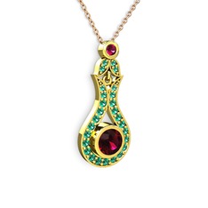 Rodolit garnet ve yeşil kuvars 18 ayar altın kolye (40 cm rose altın rolo zincir)