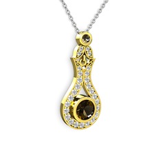Dumanlı kuvars ve swarovski 14 ayar altın kolye (40 cm gümüş rolo zincir)