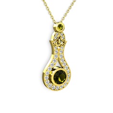 Peridot ve swarovski 925 ayar altın kaplama gümüş kolye (40 cm gümüş rolo zincir)