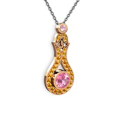 Lale Kolye - Pembe kuvars ve sitrin 925 ayar rose altın kaplama gümüş kolye (40 cm gümüş rolo zincir) #xrz2ft