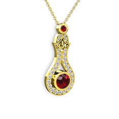 Lale Kolye - Garnet ve swarovski 18 ayar altın kolye (40 cm altın rolo zincir) #xwh7p3
