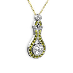 Lale Kolye - Beyaz zirkon ve peridot 18 ayar beyaz altın kolye (40 cm altın rolo zincir) #y8jltz