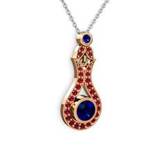 Lab safir ve garnet 14 ayar rose altın kolye (40 cm beyaz altın rolo zincir)